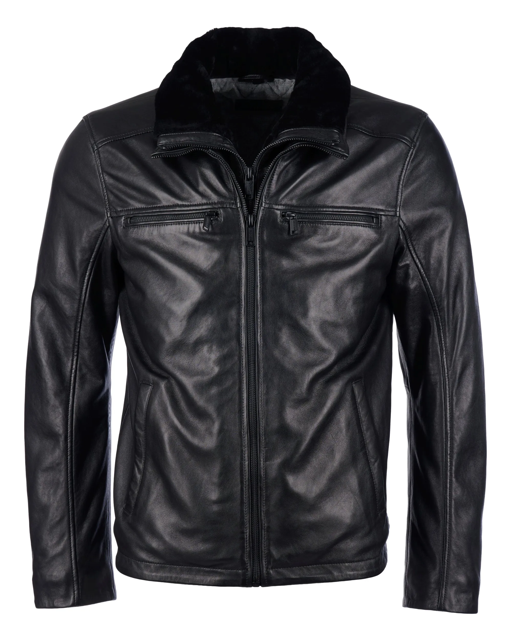 Куртка кожаная straight jacket with det. RF inlay Чёрный